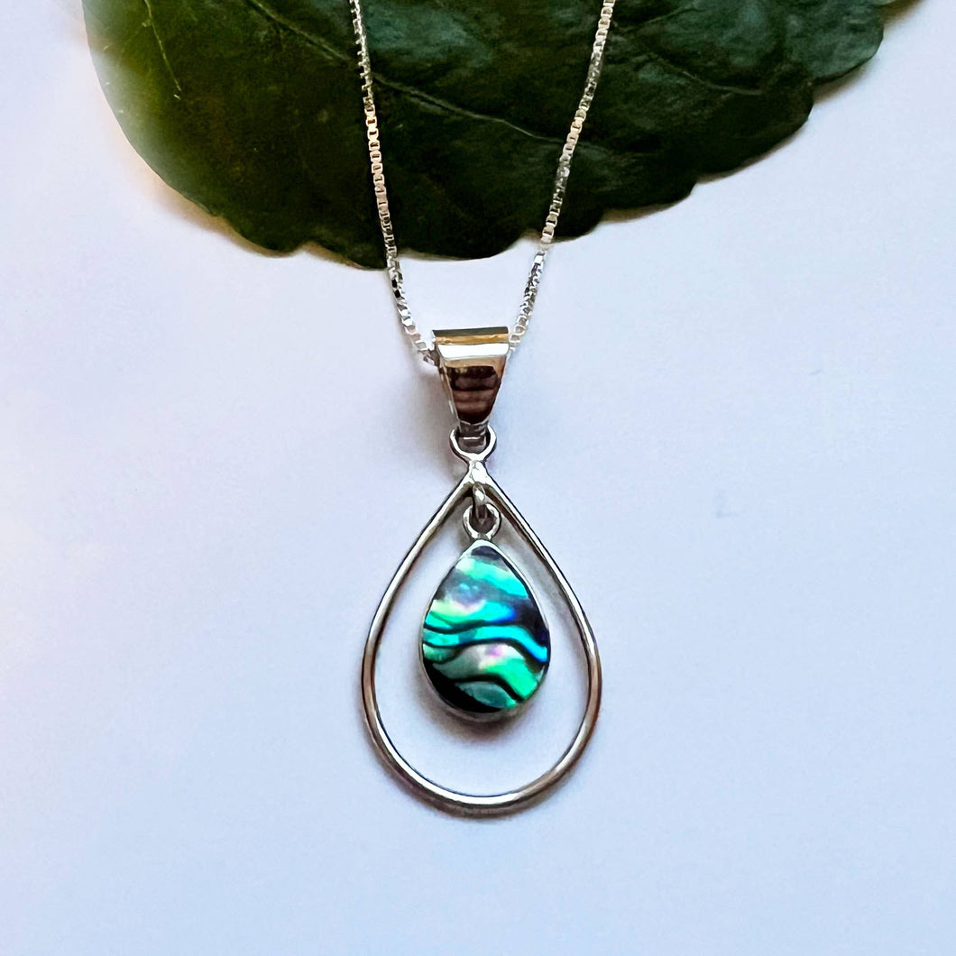Abalone Double Teardrop Necklace - Sterling, Indonesia