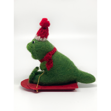 Load image into Gallery viewer, Sledding T-rex Ornament
