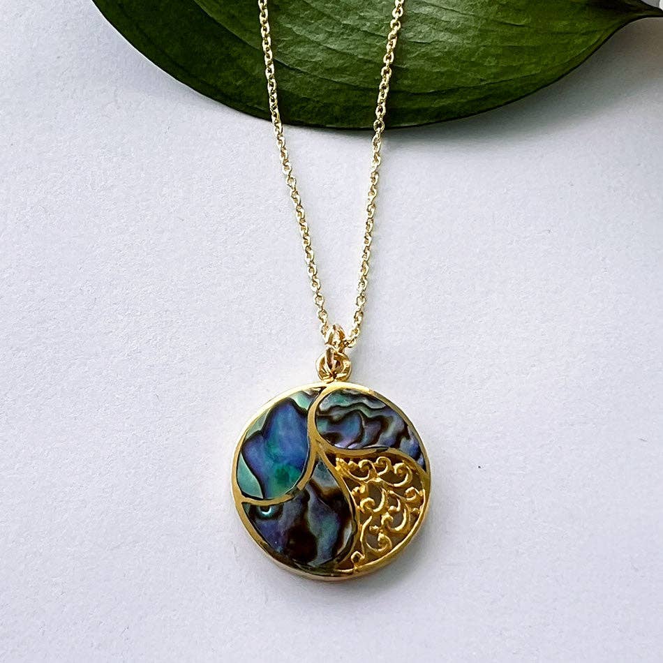 Abalone Filigree Necklace - Brass, Indonesia