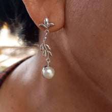 Load image into Gallery viewer, Leafy Pearl Earrings - Sterling Silver, Indonesia
