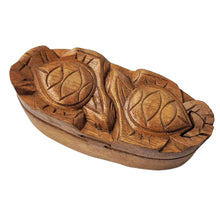Load image into Gallery viewer, Turtles Carved Wooden Puzzle Box: 6&quot;x2&quot;x2.5&quot;
