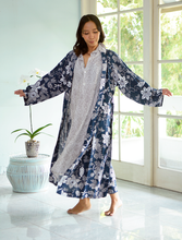 Load image into Gallery viewer, Kimono Robe Rayon | Passion Flower Navy Grey: S/M
