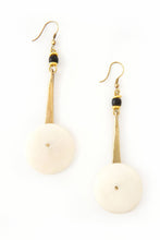 Load image into Gallery viewer, White Cow Bone &amp; Brass YoYo Earrings from Kenya
