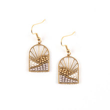 Load image into Gallery viewer, Sunrise Brass and Bead Earrings: Taupe
