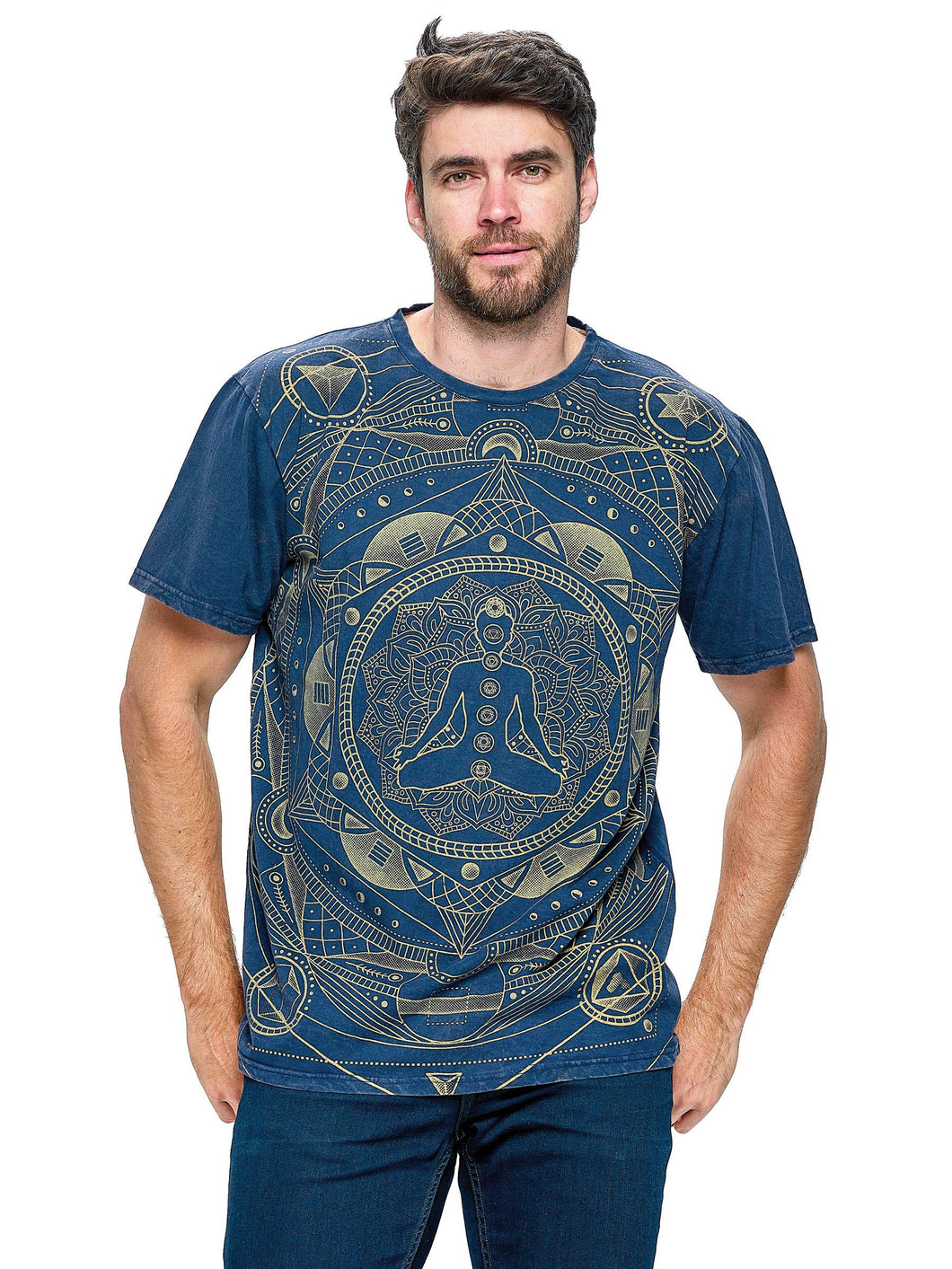 Men's T-Shirt Sacred Geometry Chakras Meditation: M / Blue / 100% Cotton