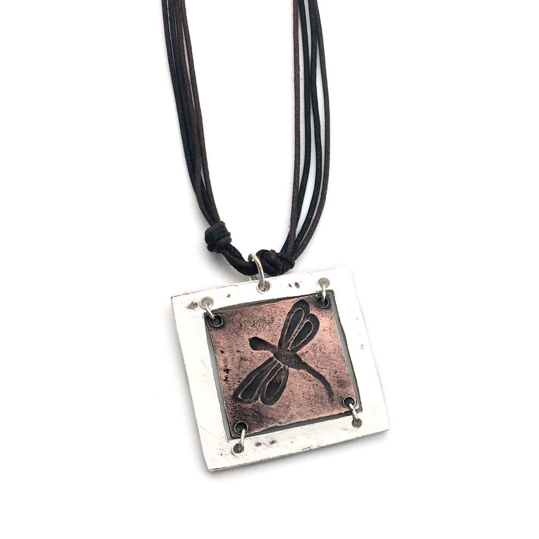 Pewter Necklace - Dragonfly in Frame