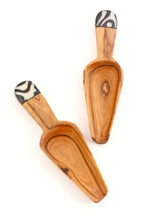 Load image into Gallery viewer, Set of 4 Slender Wild Olive Wood Spice Scoops
