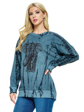 Load image into Gallery viewer, Pullover Top Boho Tie Dye Elephant Print: M/L / Gray / 60% Cotton 40% Polyester
