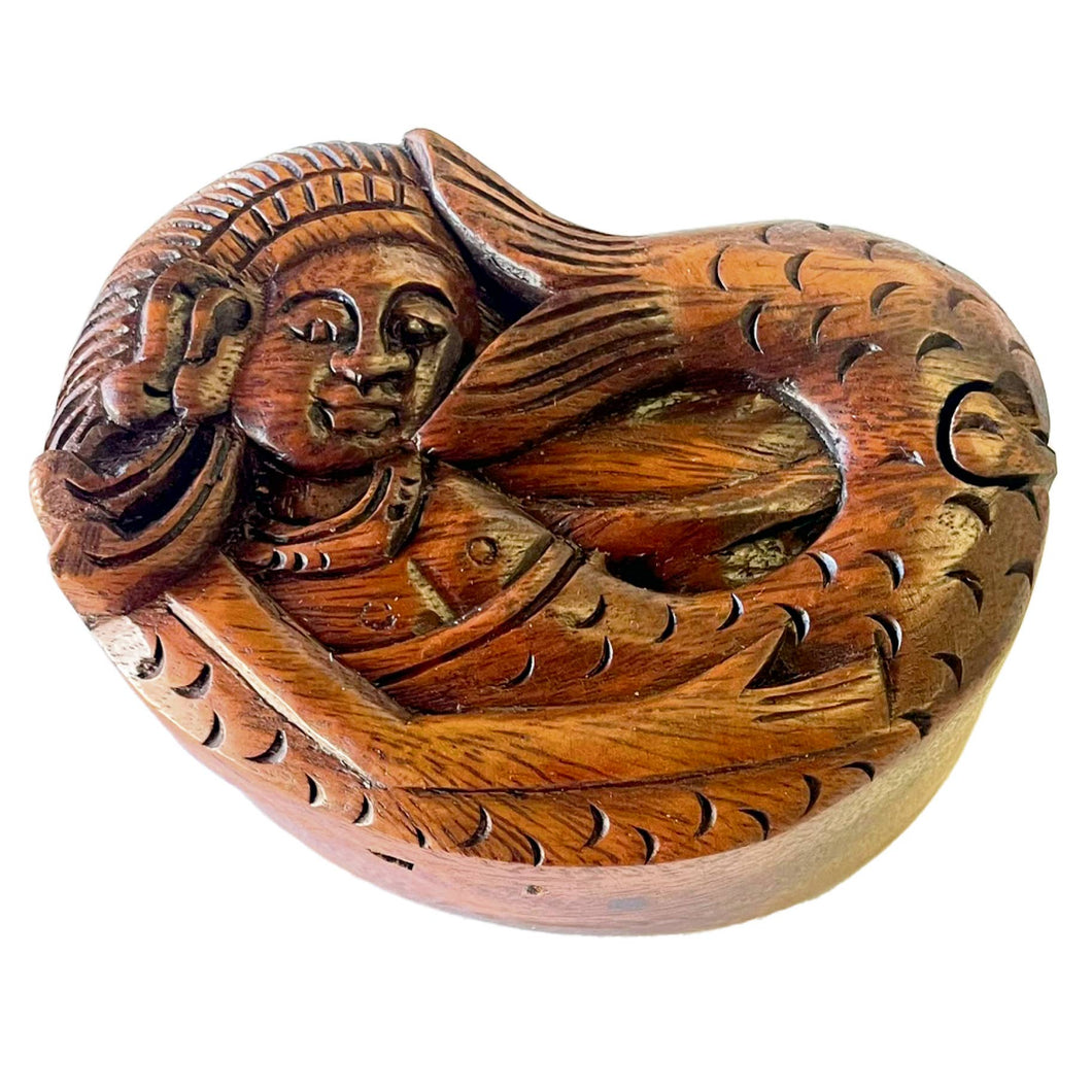 Mermaid Carved Wooden Puzzle Box: 4.5