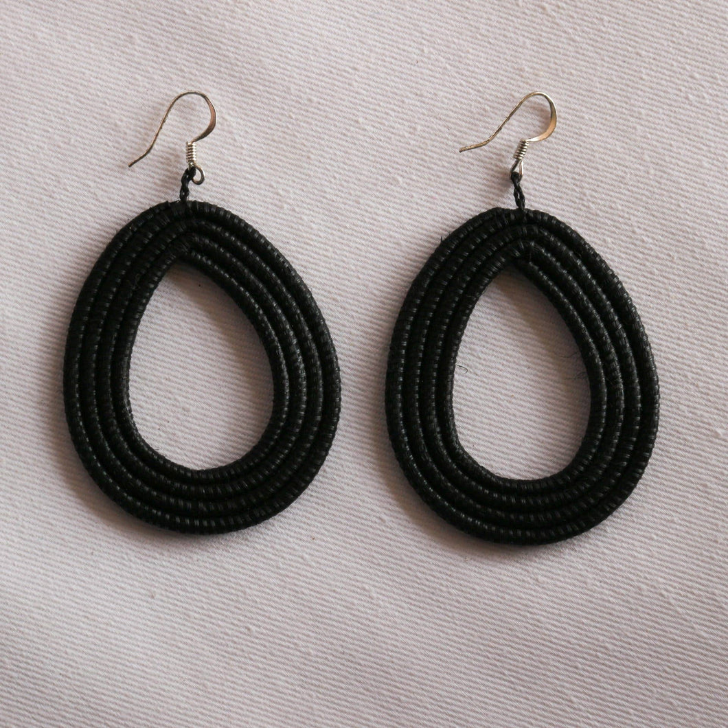 Woven Loop Earrings: Black