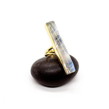 Load image into Gallery viewer, Long Brass Moonstone Bar Ring: 8
