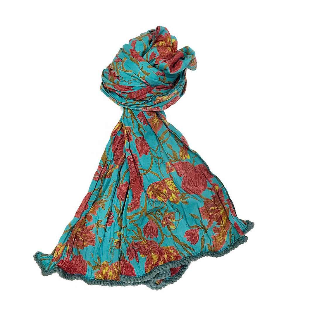 Crinkled Cotton Scarf - Tulips Blue: 20