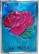 Load image into Gallery viewer, XL Rosa Loteria Tin Orn., Mexico: 9cm x 13cm
