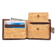 Load image into Gallery viewer, Sleek Bifold Cork Wallet with Snap Button BAG-2002: BAG-2002-E-Brown
