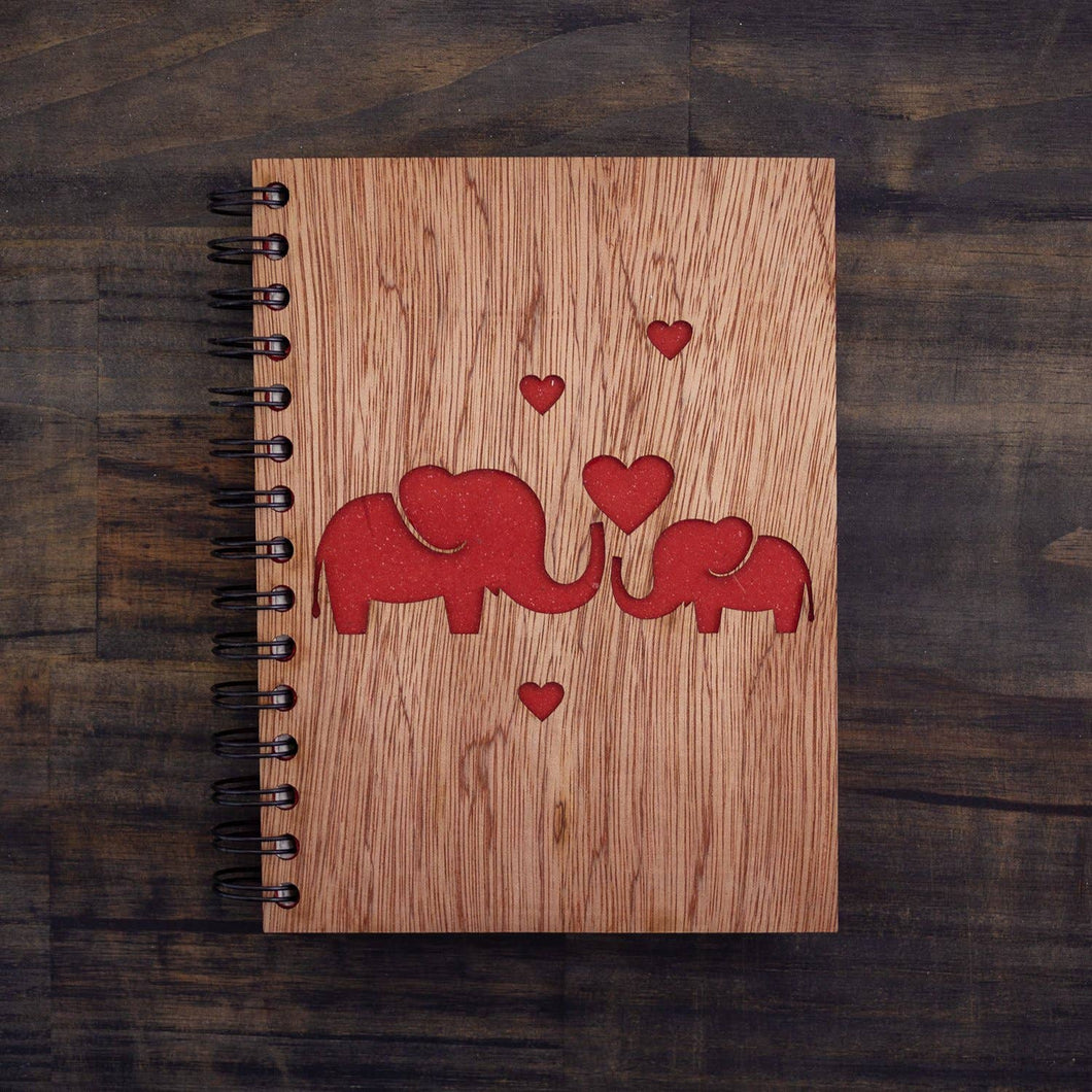 Large Notebook Wood Cover Elephant Love (w): Default Title