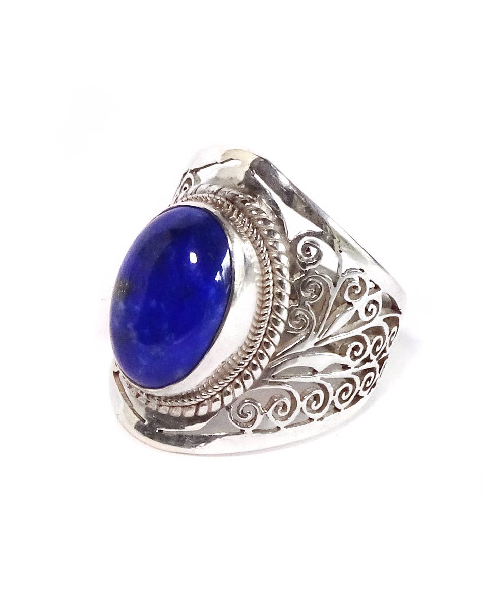 Tear Shaped Jali Ring: Lapis Lazuli