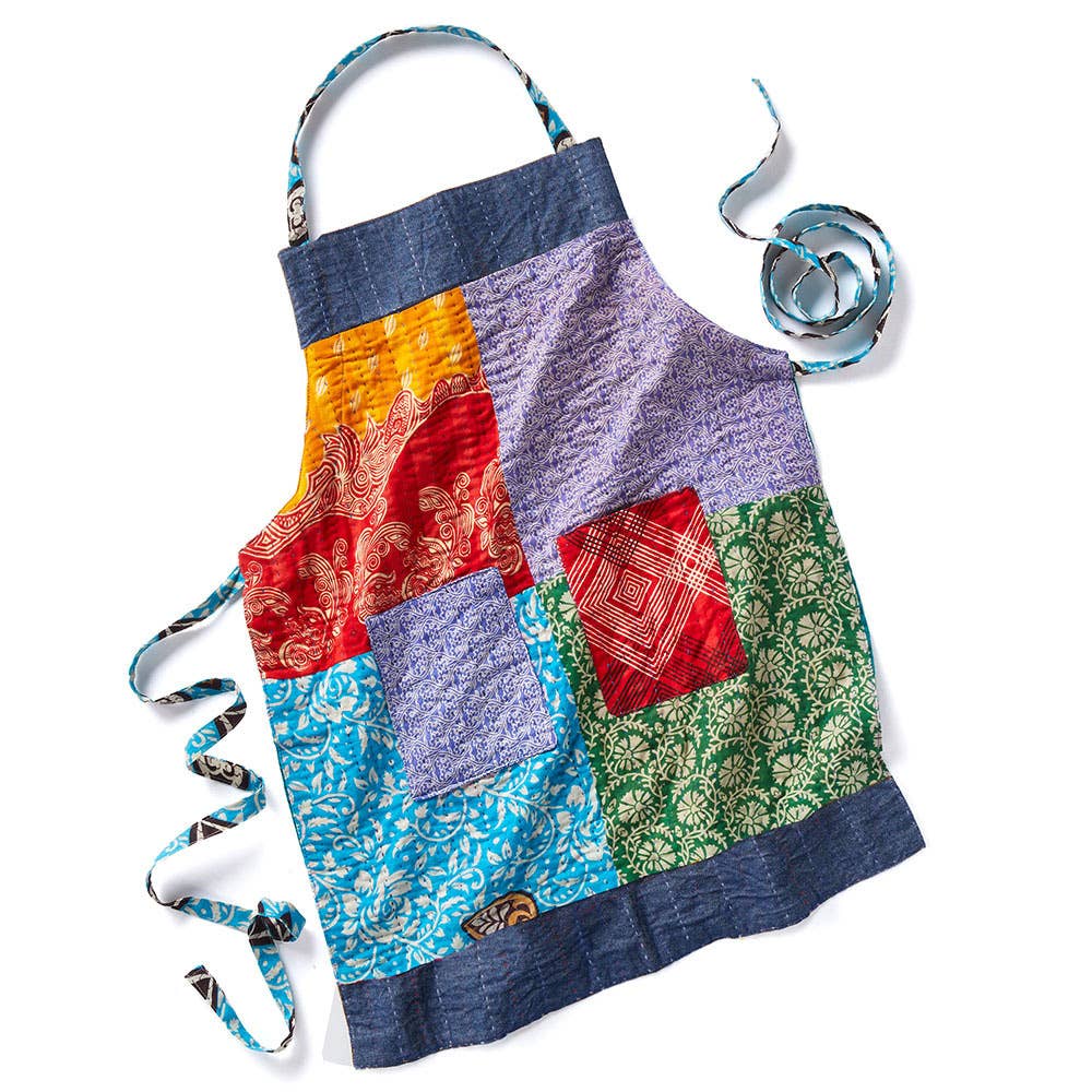 Upcycled Sari & Denim Apron