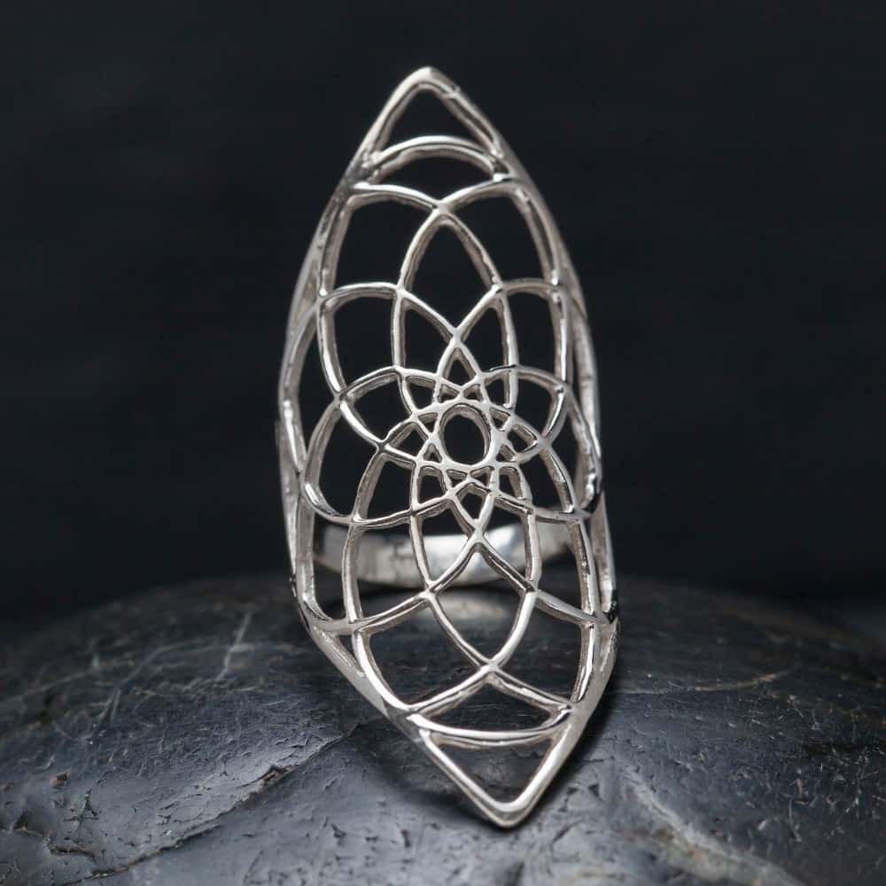 Sterling Silver Geometric Seed of Life Ring: 7