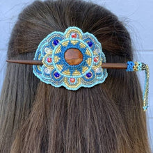 Load image into Gallery viewer, Beaded Crystal Hair Slide: Blue and gold
