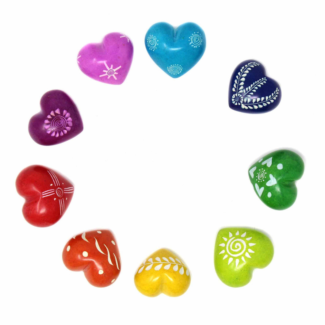 Soapstone Hearts in Assorted Colors with Designs- Set of 10 (Approx 1 inch): Default Title