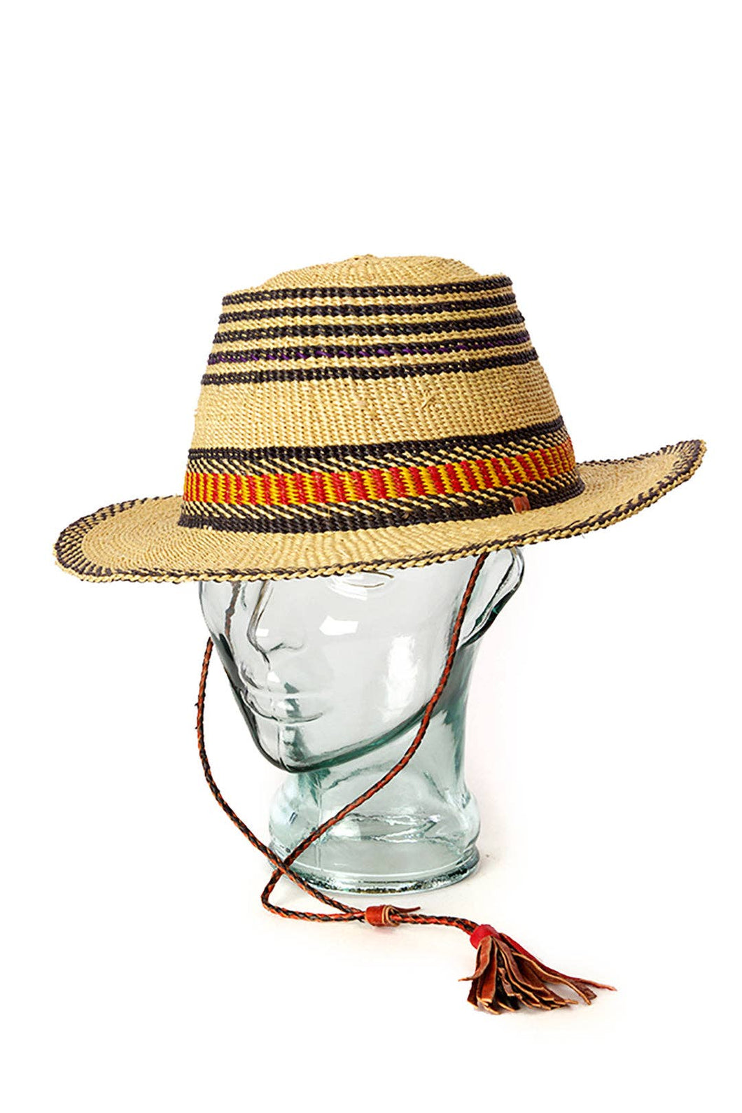 Assorted Short Brimmed Ghanaian Straw Hat with Leather Strap