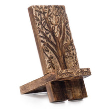 Load image into Gallery viewer, Aranyani Tree of Life Phone Stand for Desk-Hand Carved Wood
