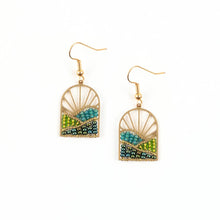 Load image into Gallery viewer, Sunrise Brass and Bead Earrings: Green
