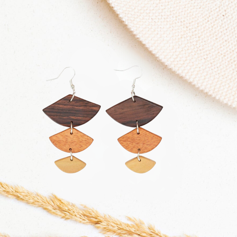 Golden Wood Geometric Earrings