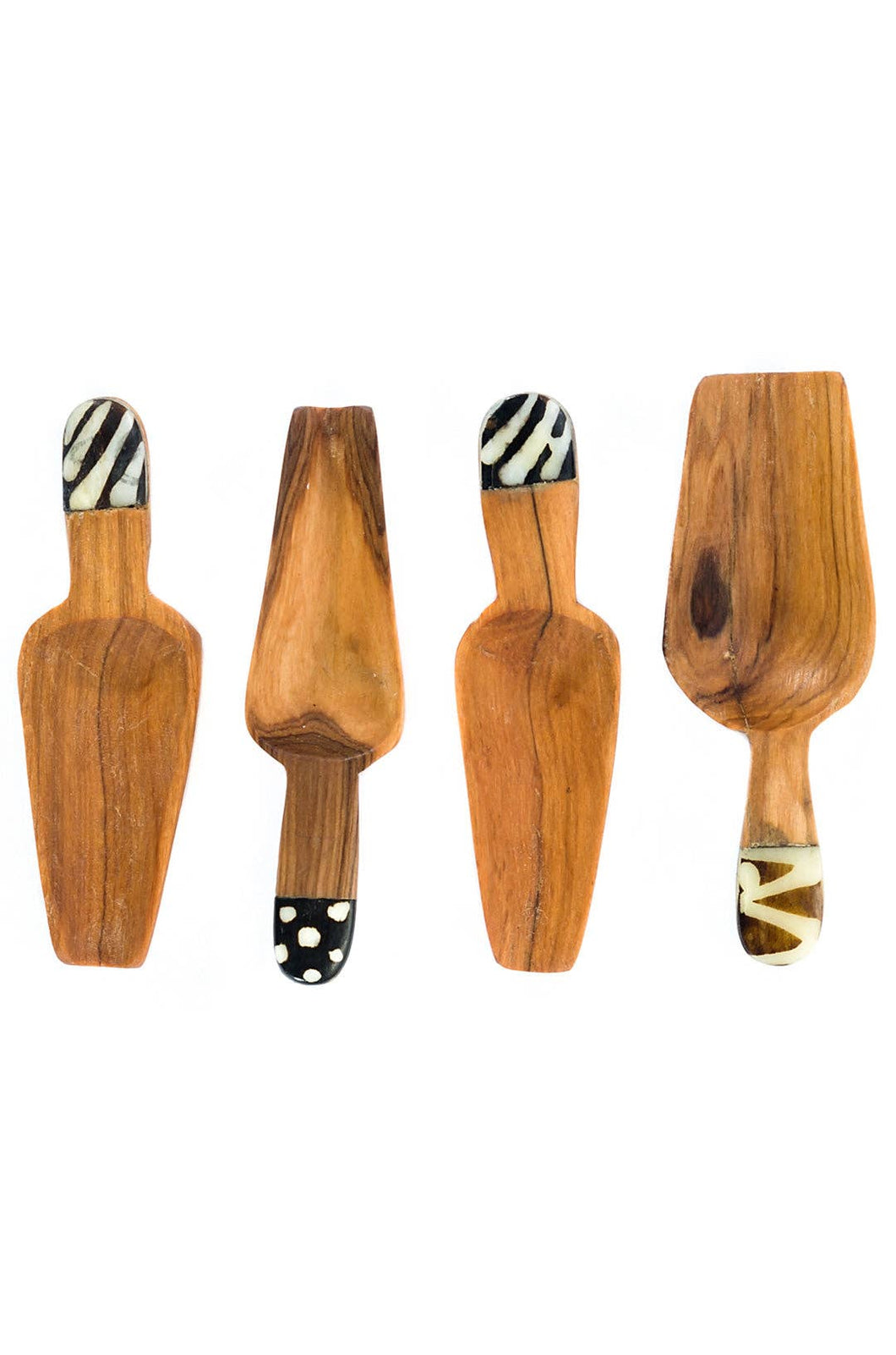 Set of 4 Slender Wild Olive Wood Spice Scoops