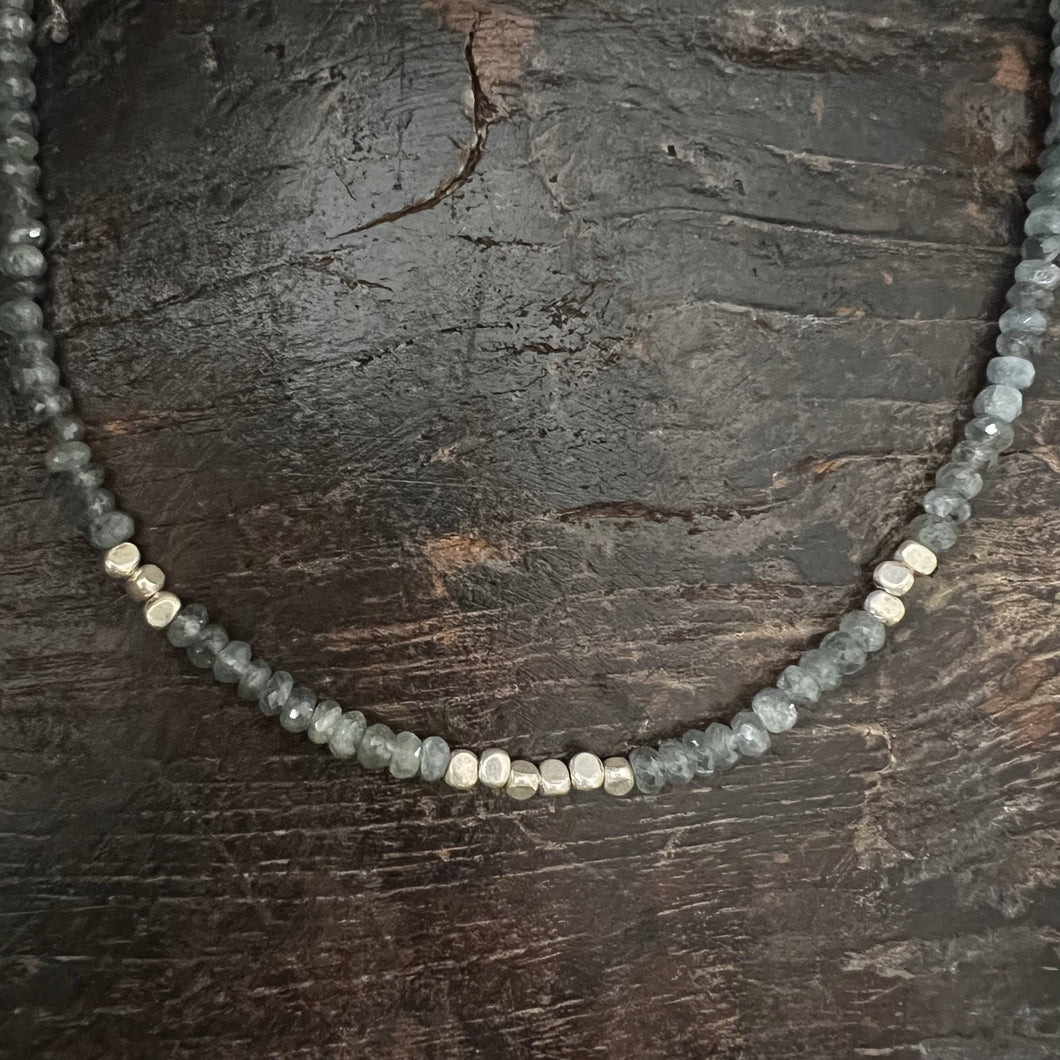 SN21 - Moss aquamarine and silver necklace