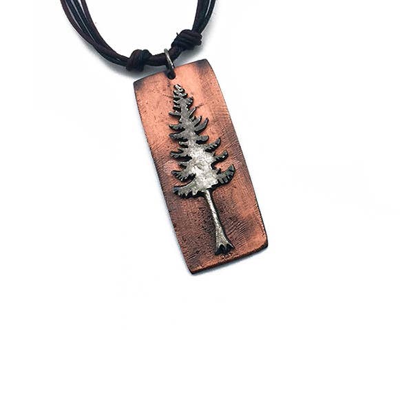 Pewter Necklace - Pine Tree in Antique Silver/Antique Copper