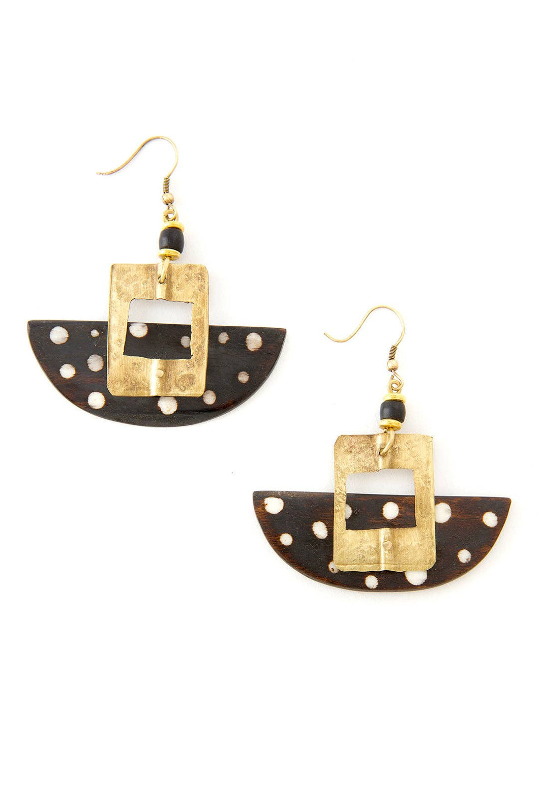 Assorted Batik Cow Bone & Brass Ark Earrings from Kenya