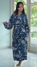 Load image into Gallery viewer, Kimono Robe Rayon | Passion Flower Navy Grey: S/M
