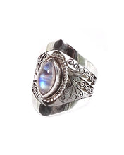 Load image into Gallery viewer, Tear Shaped Jali Ring: Rainbow Moonstone
