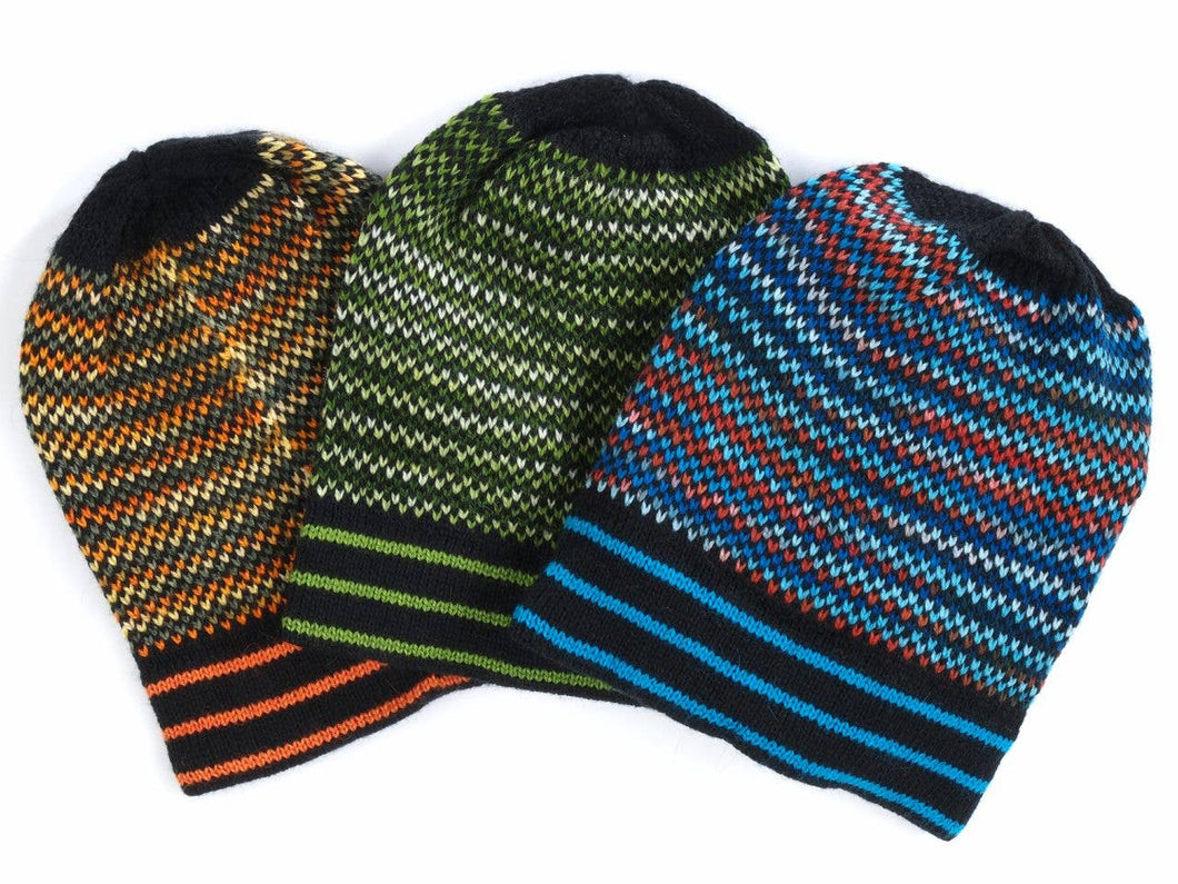 Frisco Alpaca 100% Knit Beanie Hat w/ Zip Pattern Peru