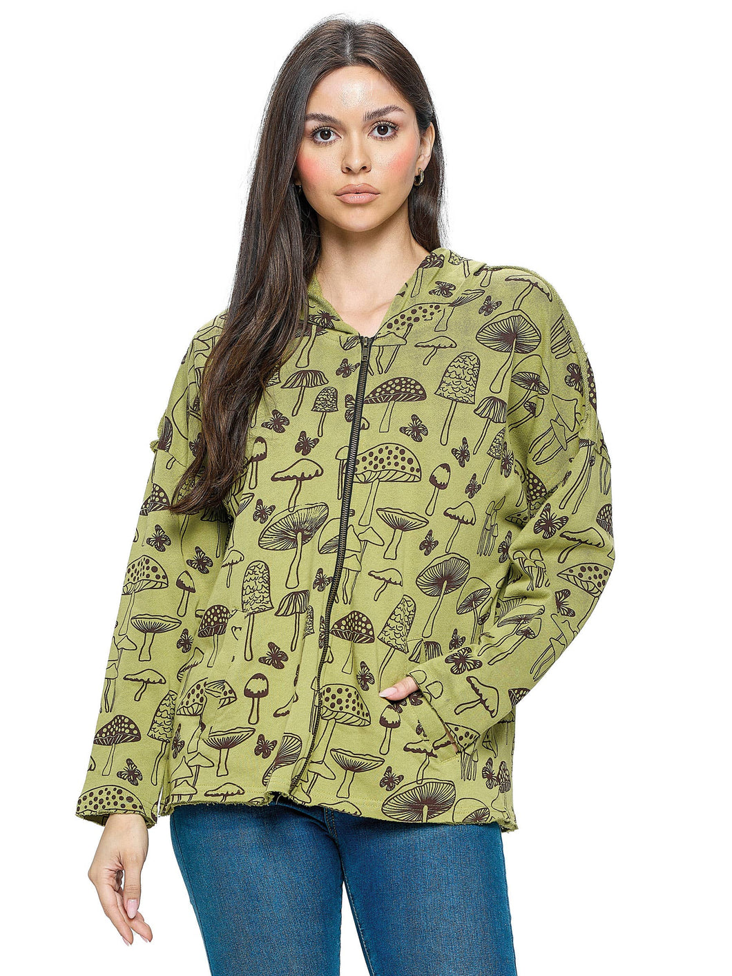 Hoodie Mushroon Print Zip-Up Jacket