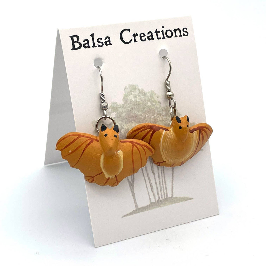 Flying Bat Balsa Earrings