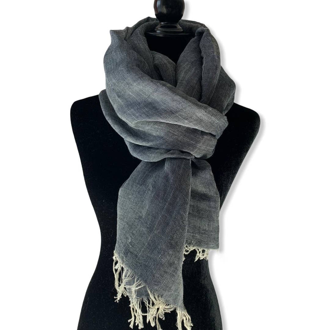 Handwoven Linen Scarf - Charcoal & white