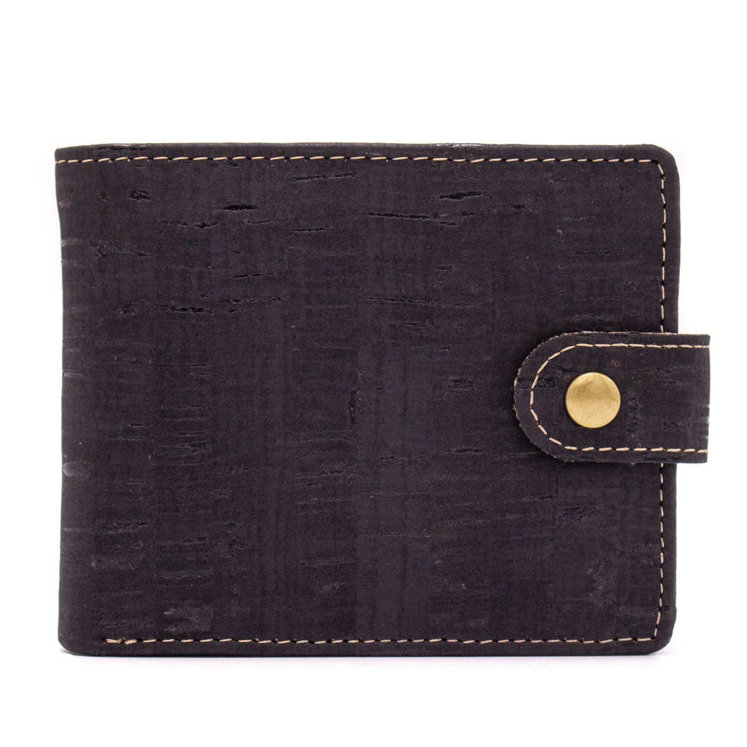 Sleek Bifold Cork Wallet with Snap Button BAG-2002: BAG-2002-E-Brown