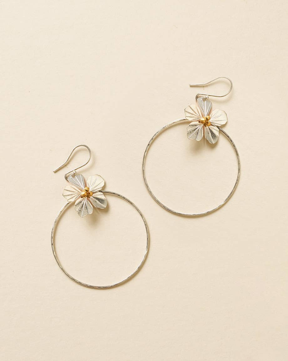 Sayuri Flower Silver Hoop Earrings